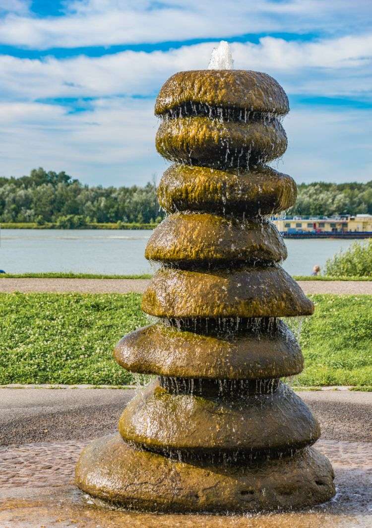 Stacked rock fountain