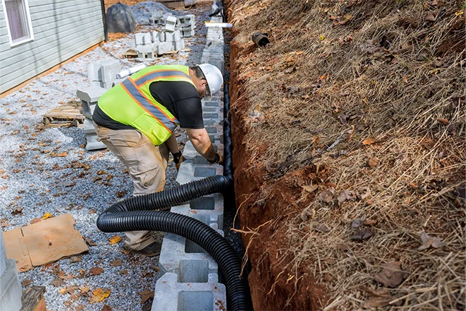 Laying retaining wall drainage pipe for rainwater